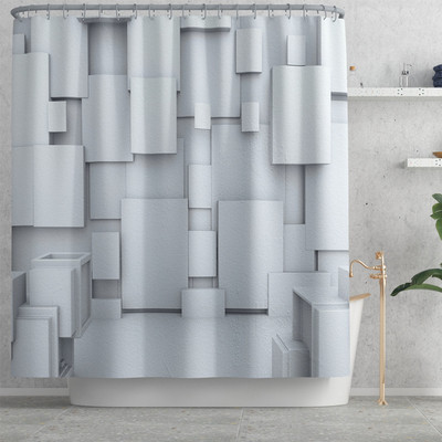 Vannas paklājiņš un ūdensnecaurlaidīgs dušas aizkaru komplekts 3D svītru drukāšana Vannas istabas paklāja paklājs flaneļa U-veida tualetes paklājs Neslīdošs kāju paklājiņš