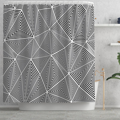 Vannas paklājiņš un ūdensnecaurlaidīgs dušas aizkaru komplekts 3D svītru drukāšana Vannas istabas paklāja paklājs flaneļa U-veida tualetes paklājs Neslīdošs kāju paklājiņš