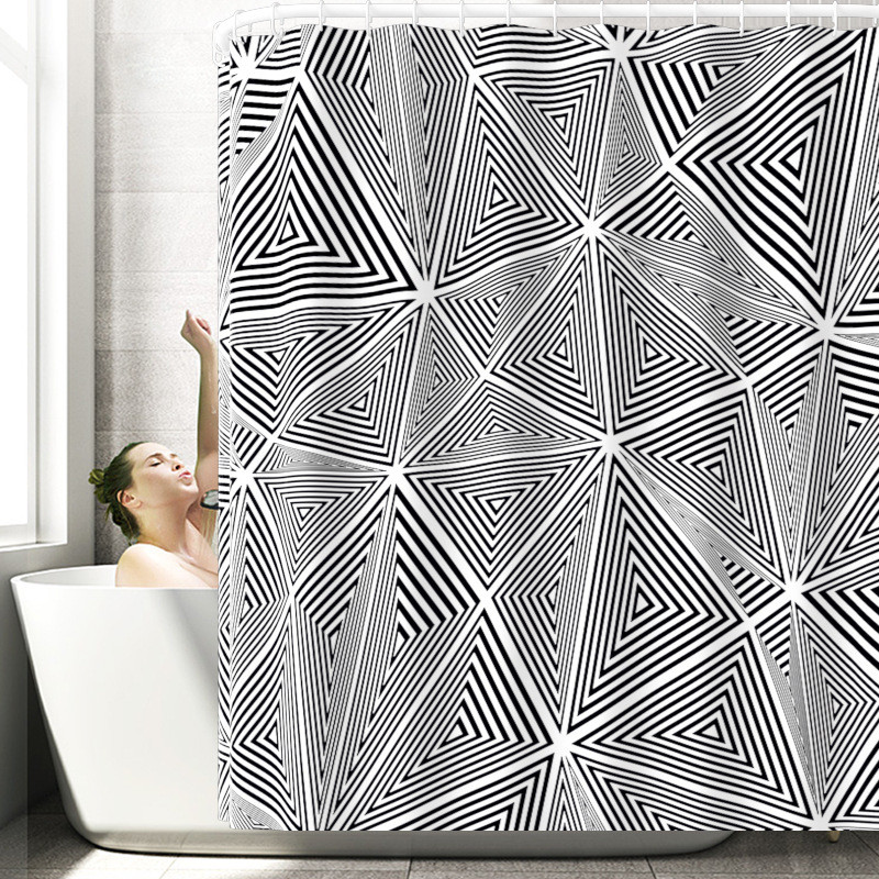 Vannas paklājiņš un ūdensnecaurlaidīgs dušas aizkaru komplekts 3D svītru drukāšana Vannas istabas paklāja paklājs flaneļa U-veida tualetes paklājs Neslīdošs kāju paklājiņš