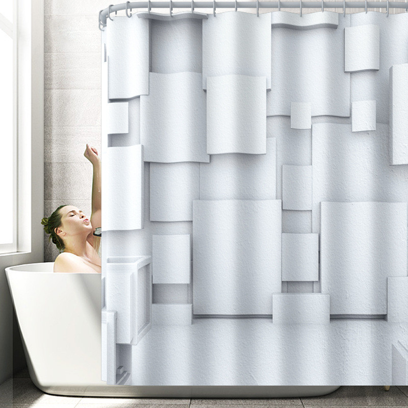 Vannas paklājiņš un ūdensnecaurlaidīgs dušas aizkaru komplekts 3D svītru drukāšana Vannas istabas paklāja paklājs flaneļa U-veida tualetes paklājs Neslīdošs kāju paklājiņš