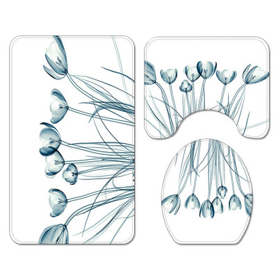 Ar ziediem apdrukātu vannas istabas paklāju paklāju vannas paklājiņa komplekts Poliestera ūdensnecaurlaidīgs dušas aizkaru mājas dekors tualetes paklājiņš pret slīdēšanu kājām