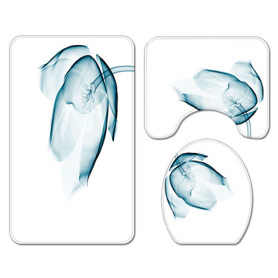 Ar ziediem apdrukātu vannas istabas paklāju paklāju vannas paklājiņa komplekts Poliestera ūdensnecaurlaidīgs dušas aizkaru mājas dekors tualetes paklājiņš pret slīdēšanu kājām