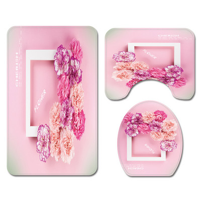 Ar ziediem apdrukātu vannas istabas paklāju paklāju vannas paklājiņa komplekts Poliestera ūdensnecaurlaidīgs dušas aizkaru mājas dekors tualetes paklājiņš pret slīdēšanu kājām