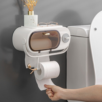 Ραδιόφωνο Toilet Tissue Box Punch-Free Wall-Mounted Αδιάβροχη θήκη χαρτιού σε ρολό Καθαρισμός κρεμάστρα για πετσέτες μπάνιου Organizer Paper box