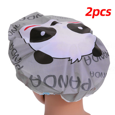 2 gab Panda Cute Cartoon Sieviešu dušas cepure Krāsa Vannas Dušas Matu Pārklājums Pieaugušajiem Ūdensizturīgs Dušas Cepure Ķīniešu Panda