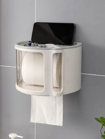 Многофункционална монтирана на стена кутия за кърпички Водоустойчив държач за ролка Поставка за съхранение на козметика Кутия за съхранение на баня Поставка за тоалетна хартия