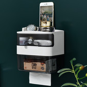 Ziemeļvalstu stila daudzfunkcionāla salvešu kaste, pie sienas stiprināma atvilktņu kaste, ruļļpapīra kaste, lielas ietilpības glabāšanas plaukts vannas istabas piederumi