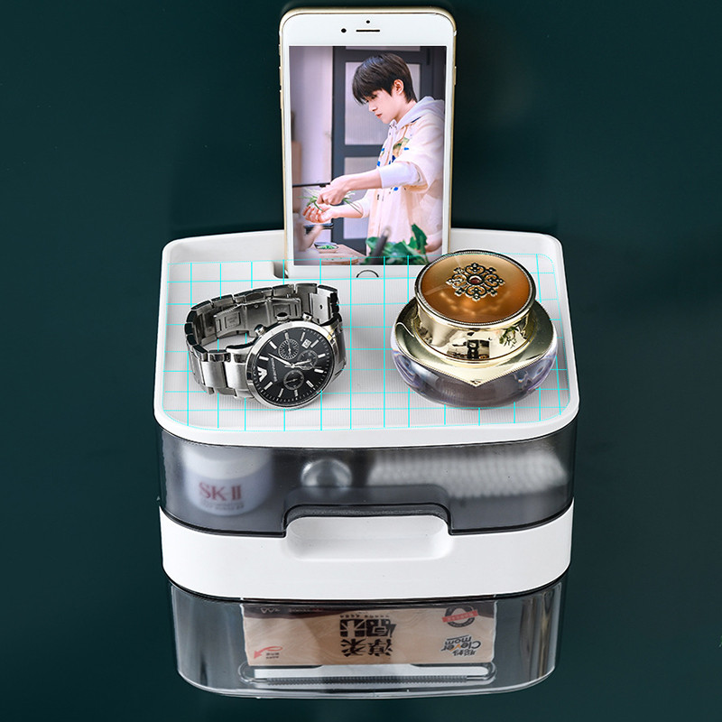 Ziemeļvalstu stila daudzfunkcionāla salvešu kaste, pie sienas stiprināma atvilktņu kaste, ruļļpapīra kaste, lielas ietilpības glabāšanas plaukts vannas istabas piederumi