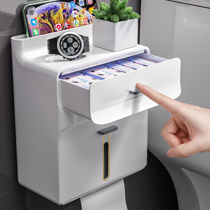 2 slāņu tualetes papīra turētājs Ūdensnecaurlaidīgs balts salvešu kastīte rullopapīra dozators Glabāšanas organizators Tālruņa paliktnis Vannas istabas izstrādājums