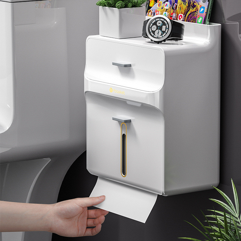 2 slāņu tualetes papīra turētājs Ūdensnecaurlaidīgs balts salvešu kastīte rullopapīra dozators Glabāšanas organizators Tālruņa paliktnis Vannas istabas izstrādājums