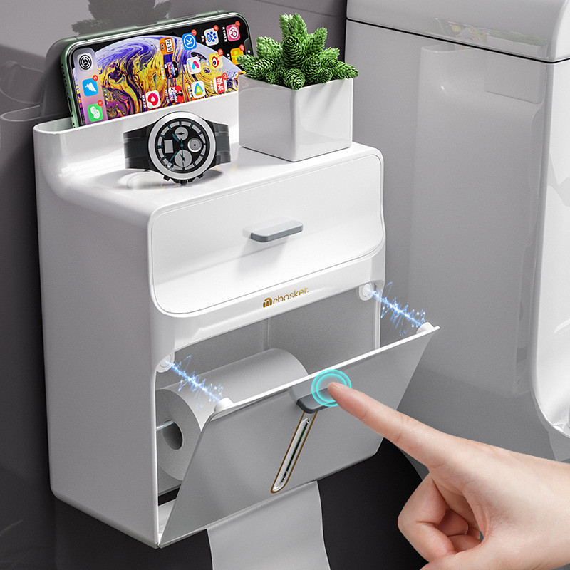 2 slāņu tualetes papīra turētājs Ūdensnecaurlaidīgs balts salvešu kastīte rullopapīra dozators Glabāšanas organizators Tālruņa paliktnis Vannas istabas izstrādājums