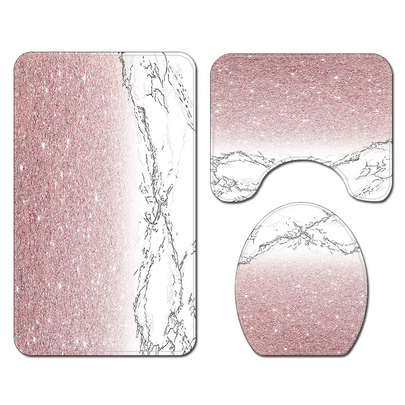 Sudraba marmora apdrukāts paklājs vannas istabai, neslīdošs vannas paklājs, paklājs vannas istabas tualetes paklājs Poliestera ūdensnecaurlaidīgs dušas aizkaru komplekts