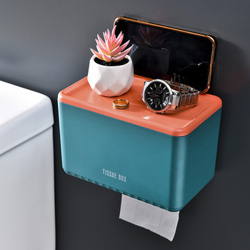 Пластмасов държач за тоалетна хартия, монтиран на стена Водоустойчив Органайзер за съхранение на кърпи Поставка за телефон Поставка за ролка за хартия Аксесоари за баня