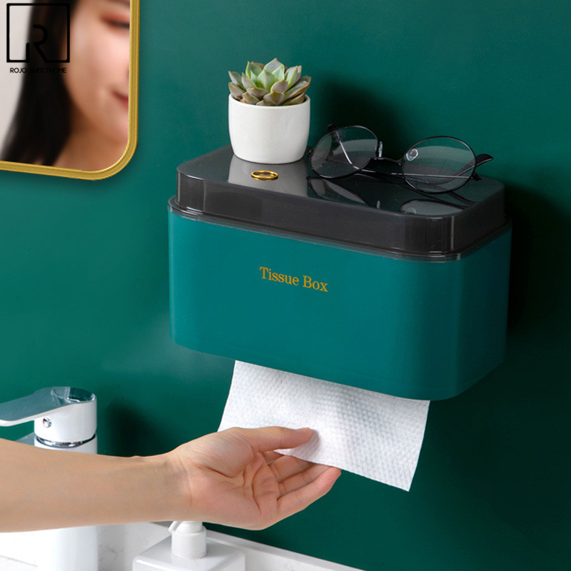 Pie sienas stiprināms tualetes ruļļa papīra turētājs Ūdensnecaurlaidīgs plastmasas tualetes audumu uzglabāšanas kaste Virtuves papīra plaukts Mājas organizatora piederumi