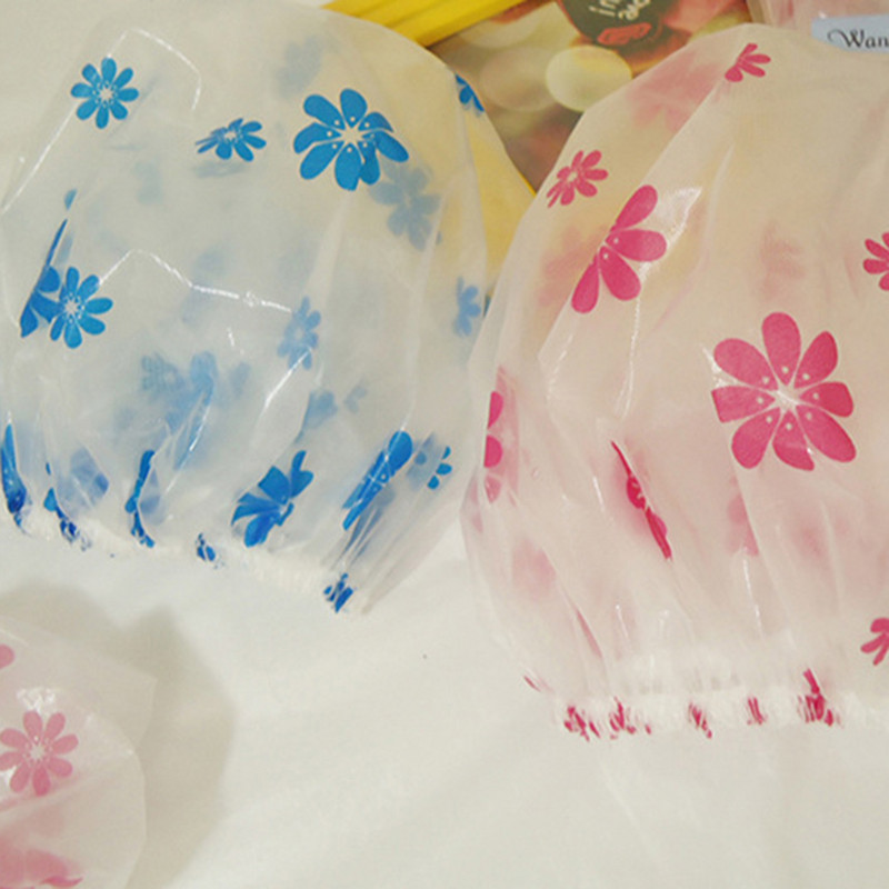 Elastinė vandeniui atspari suaugusiųjų dušo kepurė PE Gėlėta vonios kepurė maudymosi prausimuisi veido makiažo priedai