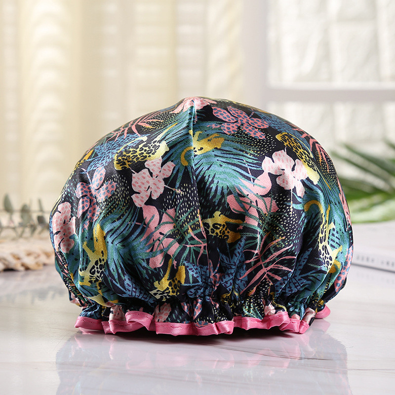 Ūdensnecaurlaidīga sieviešu dušas cepure Divslāņu elastīga vannas cepure, gari mati, meiteņu leoparda peldcepures pieaugušajiem, eļļas necaurlaidīgas galvas vāks