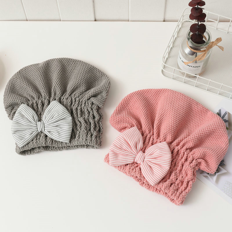 Coral Velvet vannas aksesuāri ar Bowknot Dry matu dvieli Ātri žūstoša matu cepure, īpaši absorbējoša sievietēm, pārnēsājama dušas cepure