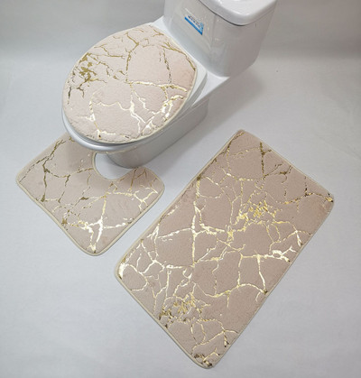 Naujas flanelinis kiliminis vonios tualetas, 3 rinkinių juostelių spausdinimas, neslystantis, atsparus dilimui kilimėliai Vonios kambario dušo kilimėliai Priedai 2022 m.