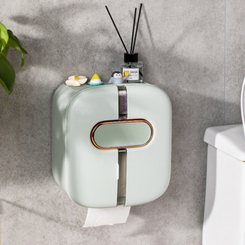 Стенен държач за тоалетна хартия Водоустойчива кутия за салфетки Рафт Преносим държач за тоалетна ролка Кутия за съхранение на продукти за баня