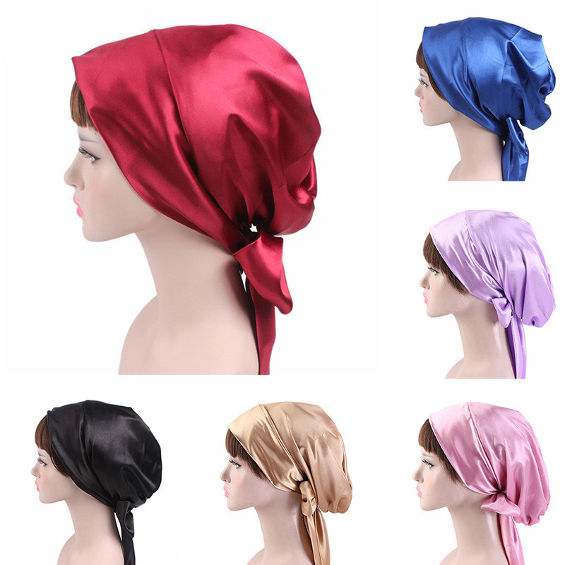 1gb mīksta zīda sieviešu nakts miega dušas cepure regulējama sieviešu garo matu kopšanas pārsega cepure, mīksta satīna cepure, aksesuāri 58cm