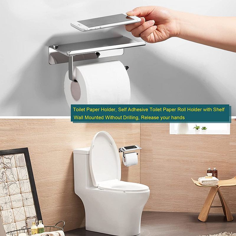 Nerūsējošā tērauda pašlīmējošs tualetes papīra turētājs vannas istabas audu turētājs sienas stiprinājums bez urbšanas TP turētājs vannas istabas piederumi