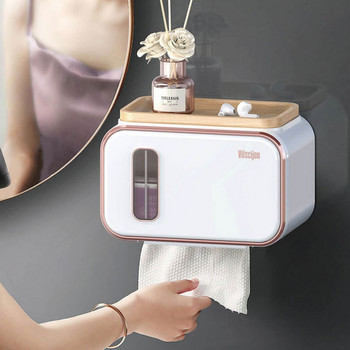 Държач за контейнер за тоалетна хартия Пластмасова кутия за кърпички за всекидневна Монтирана на стена Водоустойчива стойка за тоалетна ролка Органайзер за баня