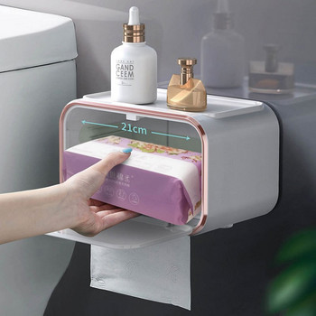 Държач за контейнер за тоалетна хартия Пластмасова кутия за кърпички за всекидневна Монтирана на стена Водоустойчива стойка за тоалетна ролка Органайзер за баня
