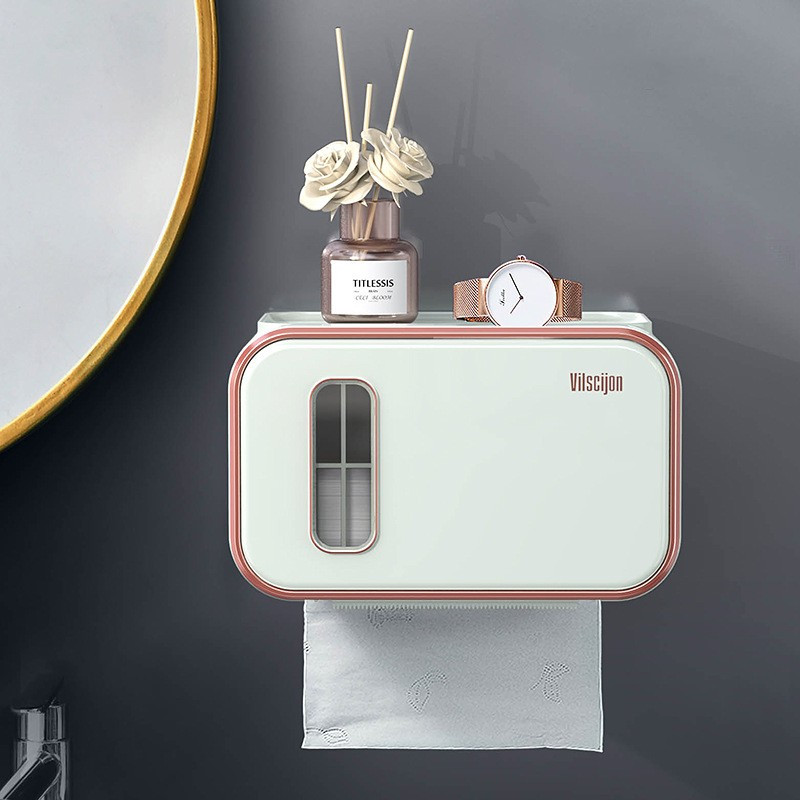 Tualetes papīra konteinera turētājs, plastmasas viesistabas auduma kaste, pie sienas stiprināma ūdensnecaurlaidīga tualetes rullīšu papīra plaukta vannas istabas organizators