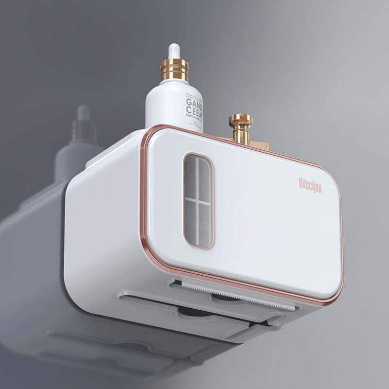 Tualetes papīra konteinera turētājs, plastmasas viesistabas auduma kaste, pie sienas stiprināma ūdensnecaurlaidīga tualetes rullīšu papīra plaukta vannas istabas organizators