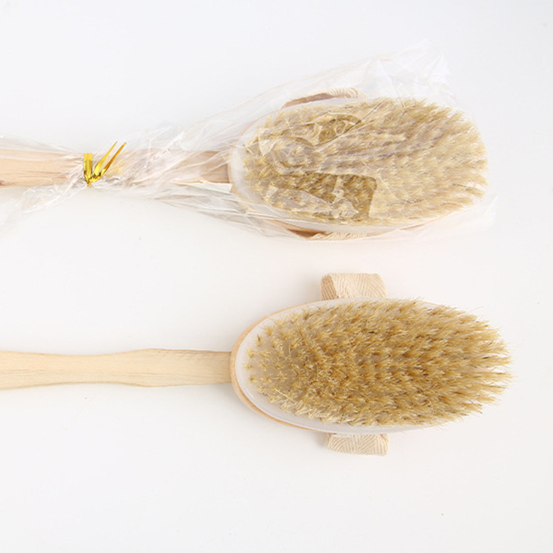 Drvena četka za masažu tijela za tuširanje Četka za kupanje s prirodnim čekinjama SPA Njega kože za žene i muškarce Suha četka za tijelo Piling, meki masažer