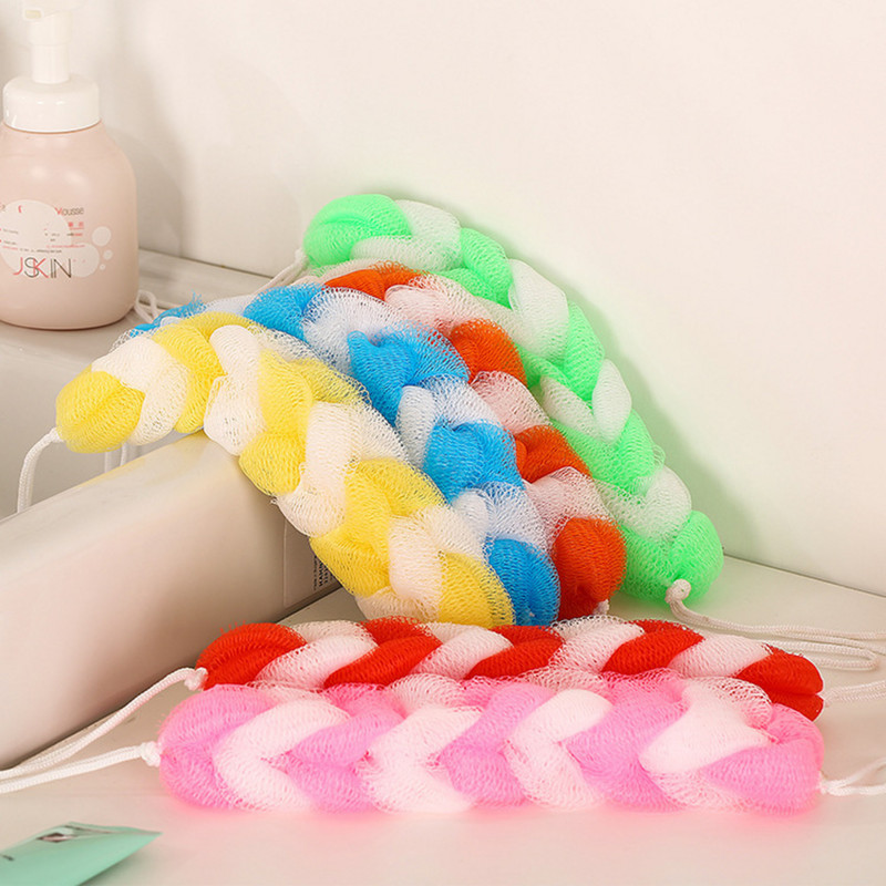 1Gb Muguras siksniņas skruberis vannas dušas stieņi Meh Puff pīlings, mīksts lufas birste Random krāsu uzpūšanās bārs guante exfoliante