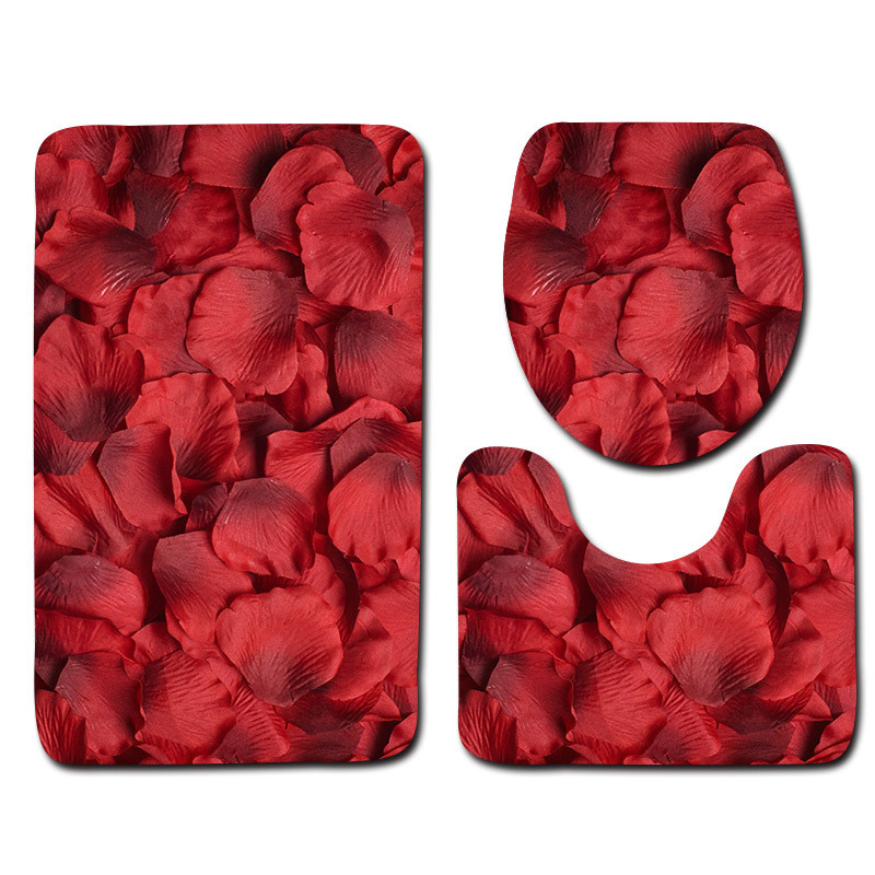 Set prostirki za kupaonicu s uzorkom ruža od flanela Garnitura tepiha za kupaonicu Podna prostirka za WC Upijajuća prostirka za tuš kabinu u kupaonici WC prostirke