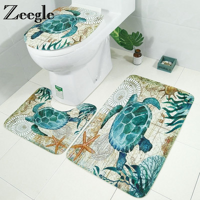 Zeegle Turtle Octopus Printed 3 τμχ Σετ χαλάκι μπάνιου Αντιολισθητικά πατάκια μπάνιου Χαλιά μπάνιου Σετ χαλιών μπάνιου Σετ χαλιών μπάνιου