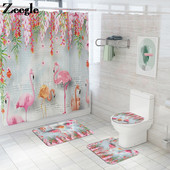 Flamingo Printing vannimatt ja dušikardin vett imav vannitoavaip Home Decor WC matt libisemiskindla põrandavaiba komplekt