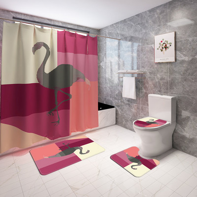 Flamingo Printing vannimatt ja dušikardin vett imav vannitoavaip Home Decor WC matt libisemiskindla põrandavaiba komplekt
