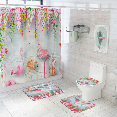 Flamingo Printing vannimatt ja dušikardin vett imav vannitoavaip Home Decor WC matt libisemiskindla põrandavaiba komplekt