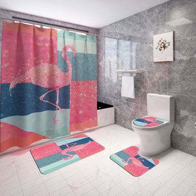 Flamingo Printing vannimatt ja dušikardin vett imav vannitoavaip Home Decor WC matt libisemiskindla põrandavaiba komplekt