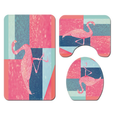 Flamingo Printing vannimatt ja dušikardin vett imav vannitoavaip Home Decor WC matt libisemiskindla põrandavaiba komplekt