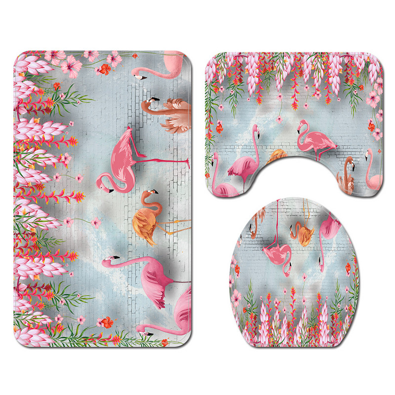 Flamingo Printing vannas paklājiņš un dušas aizkars ūdeni absorbējošs vannas istabas paklāja paklājs mājas dekorēšanai tualetes paklājs Neslīdošs grīdas paklāja komplekts