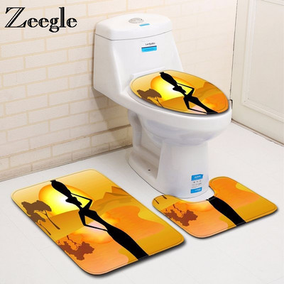 Zeegle Microfiber 3τμχ Σετ χαλάκι μπάνιου Αφρικανική γυναικεία χαλιά τουαλέτας Καπάκι Κάλυμμα τουαλέτας Αντιολισθητικό Πατάκια μπάνιου Σετ χαλιά μπάνιου