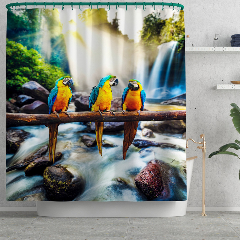 Komplet kupaonskih tepiha s uzorkom papagaja Vodootporna kupaonska zavjesa Zavjesa za tuš Kupaonski tepih Tepih Protuklizna podloga za WC