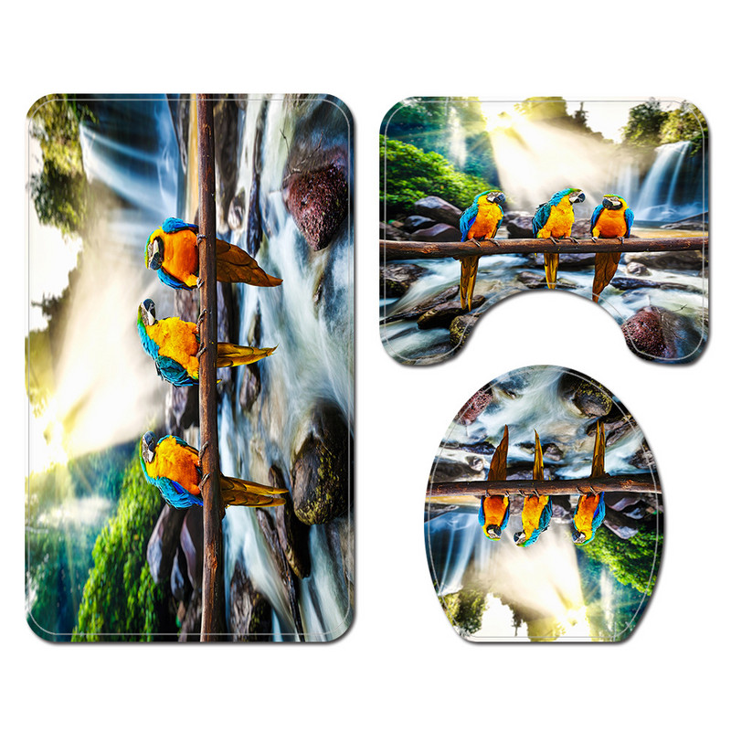 Komplet kupaonskih tepiha s uzorkom papagaja Vodootporna kupaonska zavjesa Zavjesa za tuš Kupaonski tepih Tepih Protuklizna podloga za WC