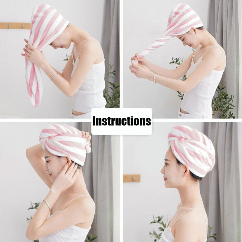 Magic Microfiber vannas dvielis Matu svītras Dry Ātri žūstošs Sieviešu vannas dvielis Mīksts duša sievietei Vīrietis Turbāna ietīšana vanna A1e2