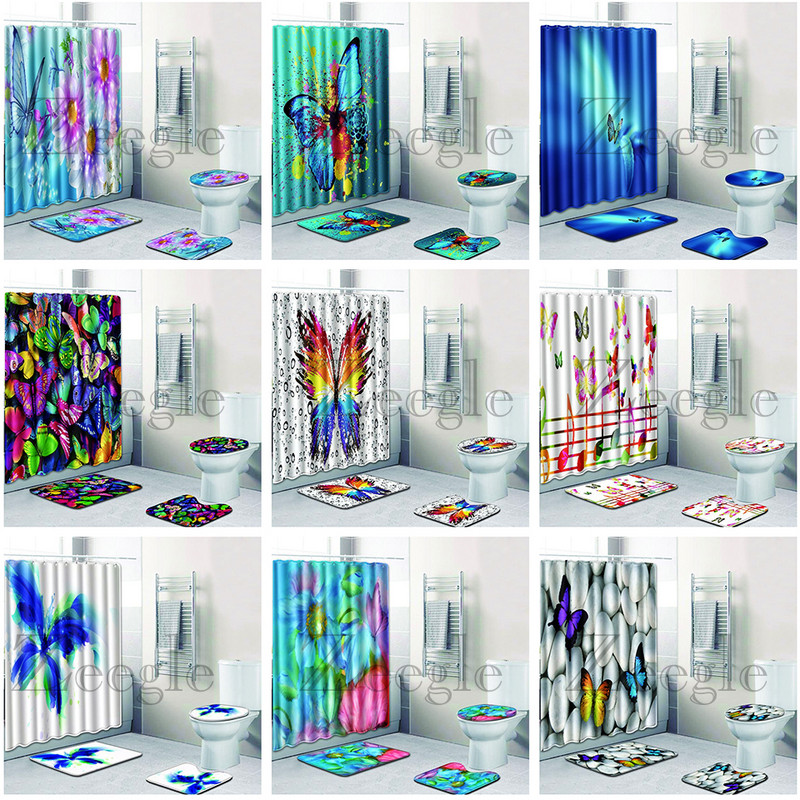 Zeegle vannas istabas paklājiņa komplekts ar dušas aizkaru, ūdensnecaurlaidīgs pretslīdes pjedestāla paklāja vāks tualetes pārklāja vannas paklājiņa komplekts