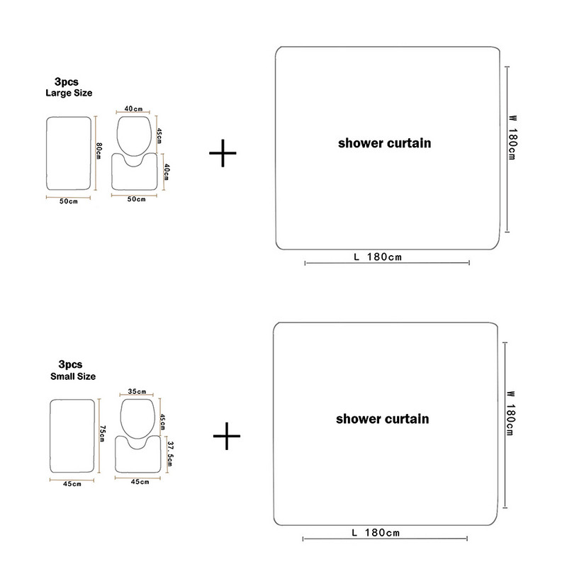 Zeegle vannas istabas paklājiņa komplekts ar dušas aizkaru, ūdensnecaurlaidīgs pretslīdes pjedestāla paklāja vāks tualetes pārklāja vannas paklājiņa komplekts
