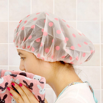 Fashion Wave Point Водоустойчива шапка за душ Dot Bath Покривало за коса Шапка Продукти за баня Широка еластична лента Произволен цвят