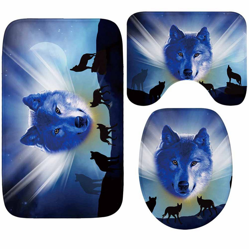 Zeegle Wolf apdrukāts vannas istabas paklājs tualetes paklājs pretslīdošs paklājs vannas istabas paklājiņš Memory vannas paklājiņš mīksts vannas istabas grīdas paklājs