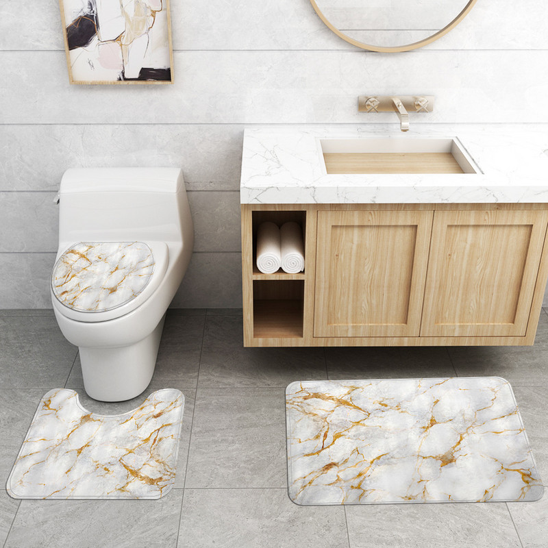 Dekoracija doma Kupaonska zavjesa Protuklizni tepih s cvijećem za WC Mramorni ispis Kupaonska prostirka Set upijajućih WC tepiha u obliku slova U