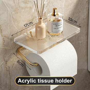 Луксозен държач за тоалетна хартия за баня без щанцоване Поставка за акрилна ролка за хартия с рафт Закачалка за кърпички Златни аксесоари за баня