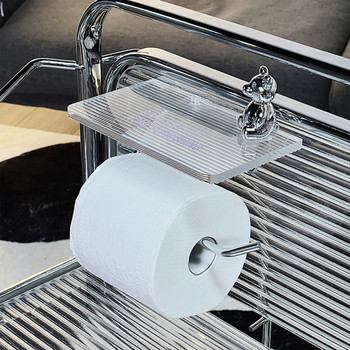 Луксозен държач за тоалетна хартия за баня без щанцоване Поставка за акрилна ролка за хартия с рафт Закачалка за кърпички Златни аксесоари за баня